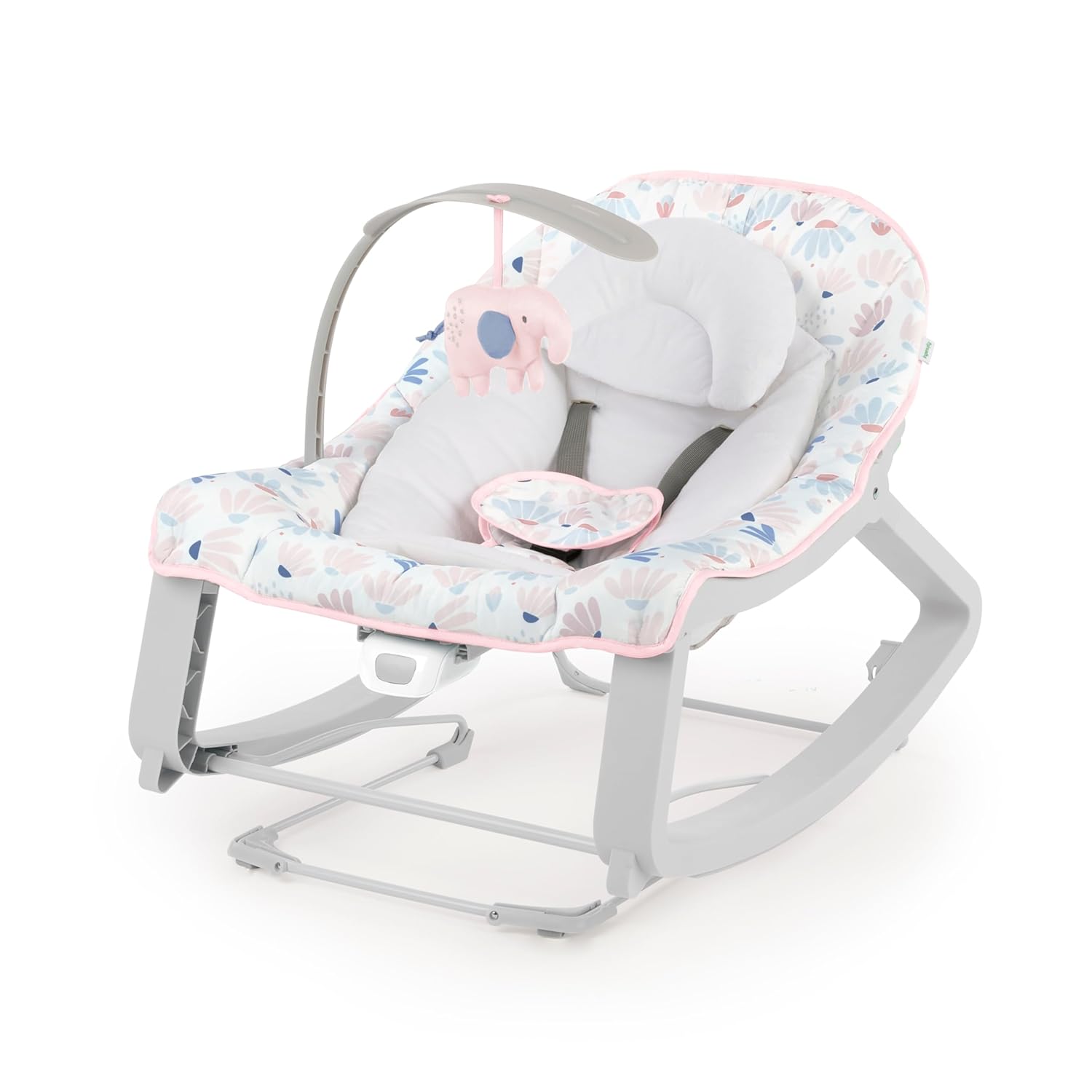 Ingenuity Keep Cozy 3-in-1 Grow with Me Vibrating Baby Bouncer Seat &amp; Infant to Toddler Rocker, Vibrations &amp;Toy Bar, 0-30 Months Up to 40 lbs (Pink Burst)