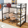 FAVSH Twin Size Metal Loft Bed with Desk and Shelves, Heavy Duty Loftbed w/Basketball Hoop,Space-Saving, Noise Free, No Box Spring Needed,Black