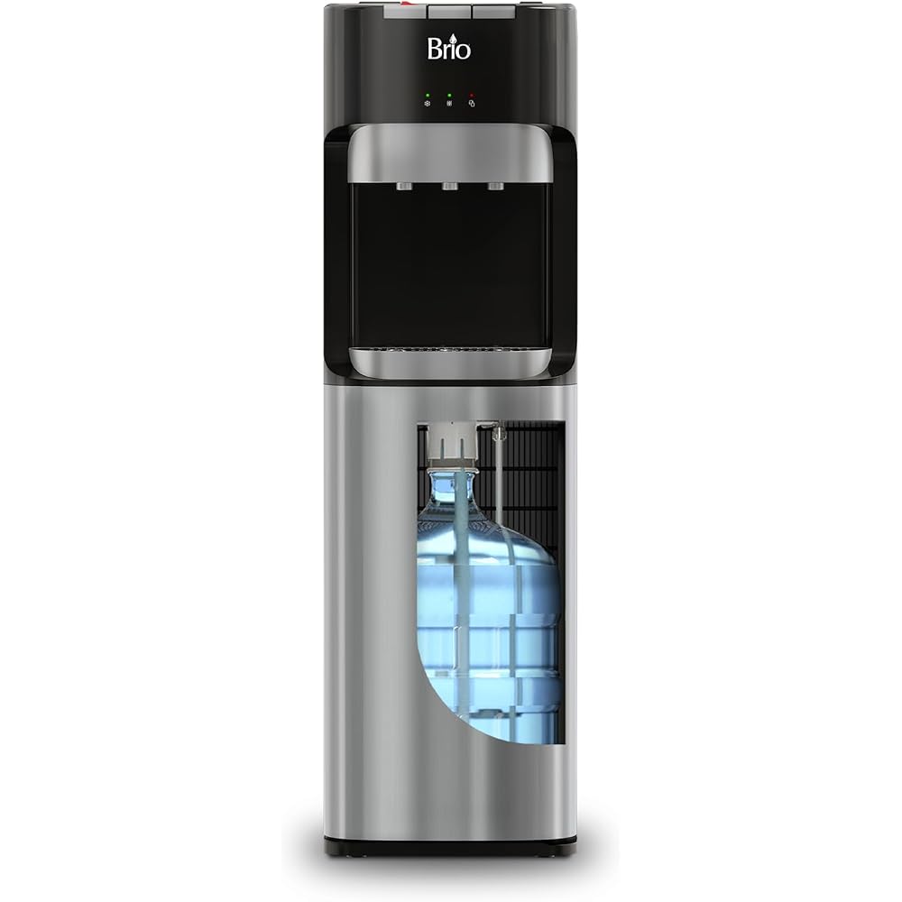 Brio Bottom Loading Water Cooler Dispenser for 5 Gallon Bottles 3 Temperatures with Hot, Room &amp; Cold Spouts, Child Safety Lock, LED Display with Empty Bottle Alert, Stainless Steel
