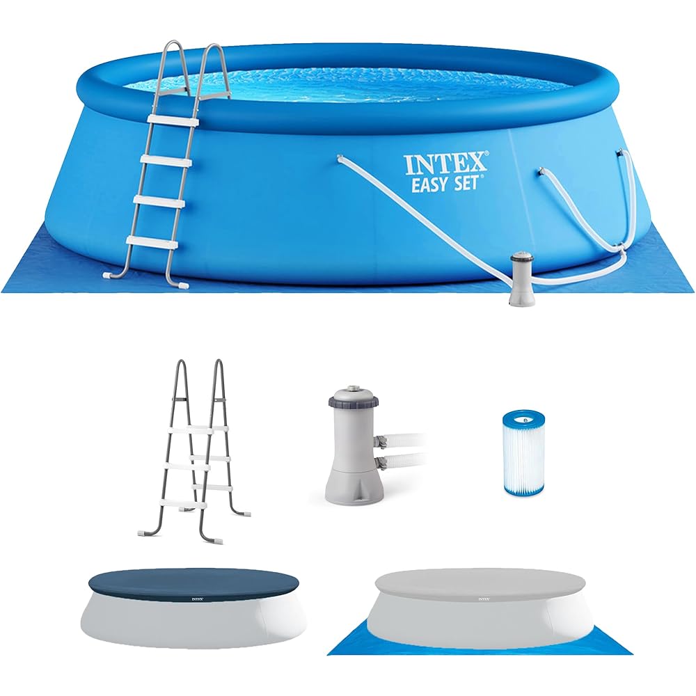 Intex 28167EH Easy Set Inflatable Swimming Pool Set15ft x 48in – Includes 1000 GPH Cartridge Filter Pump – Removable Ladder – Pool Cover – Ground