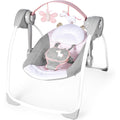 Ingenuity Comfort 2 Go Compact Portable 6-Speed Cushioned Baby Swing with Music, Folds Easy, 0-9 Months 6-20 lbs (Pink Flora the Unicorn)