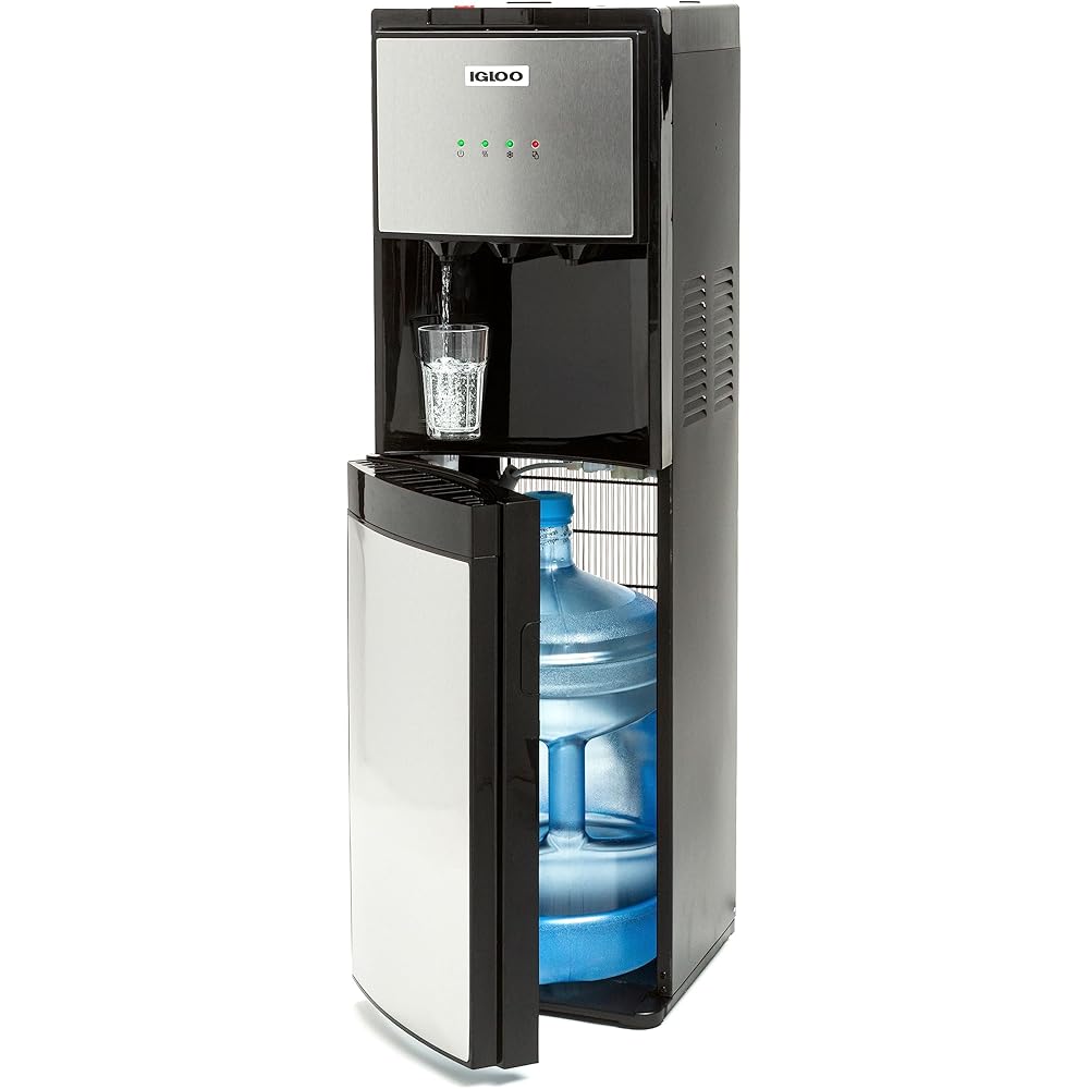 Igloo Bottom Loading Water Cooler – Hot, Cold, &amp; Room Temperature Dispenser – Stainless Steel, Holds 3 &amp; 5 Gallon Jugs, Child Safety Lock – for Homes, Kitchens, Offices, Dorms
