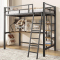 SogesSleep Loft Bed Twin Size, Bunk Bed with Desk, Shelves and Monitor Stand, Heavy Duty Metal Twin Loft Bed with Charging Station, Safety Guard &amp; Ladder, Space-Saving, No Box Spring Needed