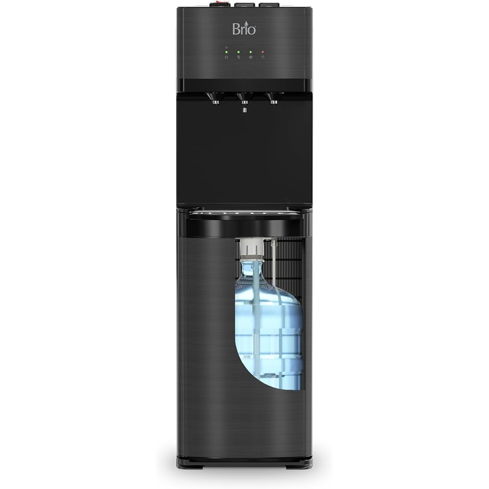 Brio Self Cleaning Bottom Loading Water Cooler Water Dispenser – Black Stainless Steel 3 Temperature Settings Hot, Room &amp; Cold Water