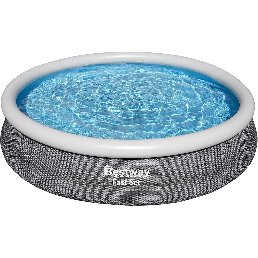 Bestway Fast Set Inflatable Pool Set (12' x 30") | Rattan Print | Round Above Ground Pool | Includes Filter Pump &amp; Repair Patch