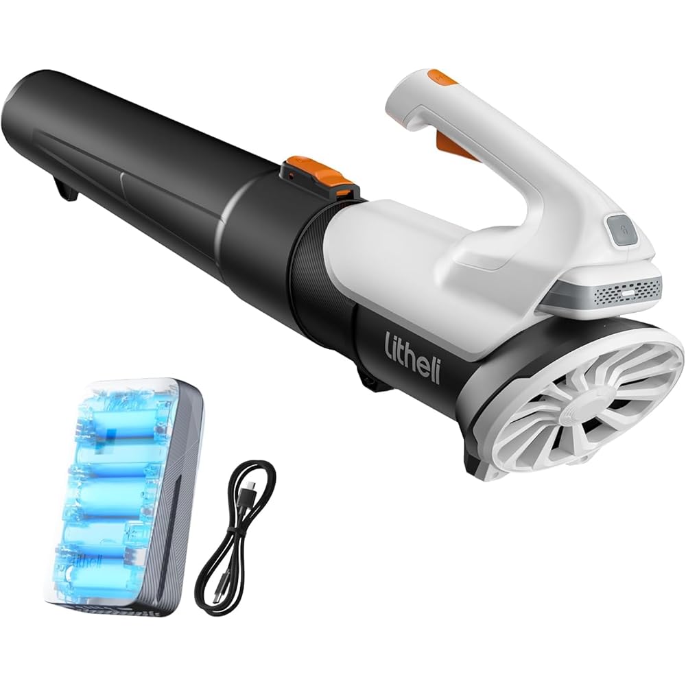 Litheli 20V Cordless Leaf Blower Battery Powered Leaf Blower, 2.0 Ah Battery Lightweight 2 Speed Axial Electric Blowers for Lawn Care, Patio, Snow, Dust, Blowing Leaves