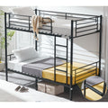 VINGLI Bunk Bed Twin Over Twin for Kids, Teens &amp; Adults Bunk Bed with Stairs &amp; Flat Rungs, Heavy Duty Metal Slats, No Box Spring Needed, Black