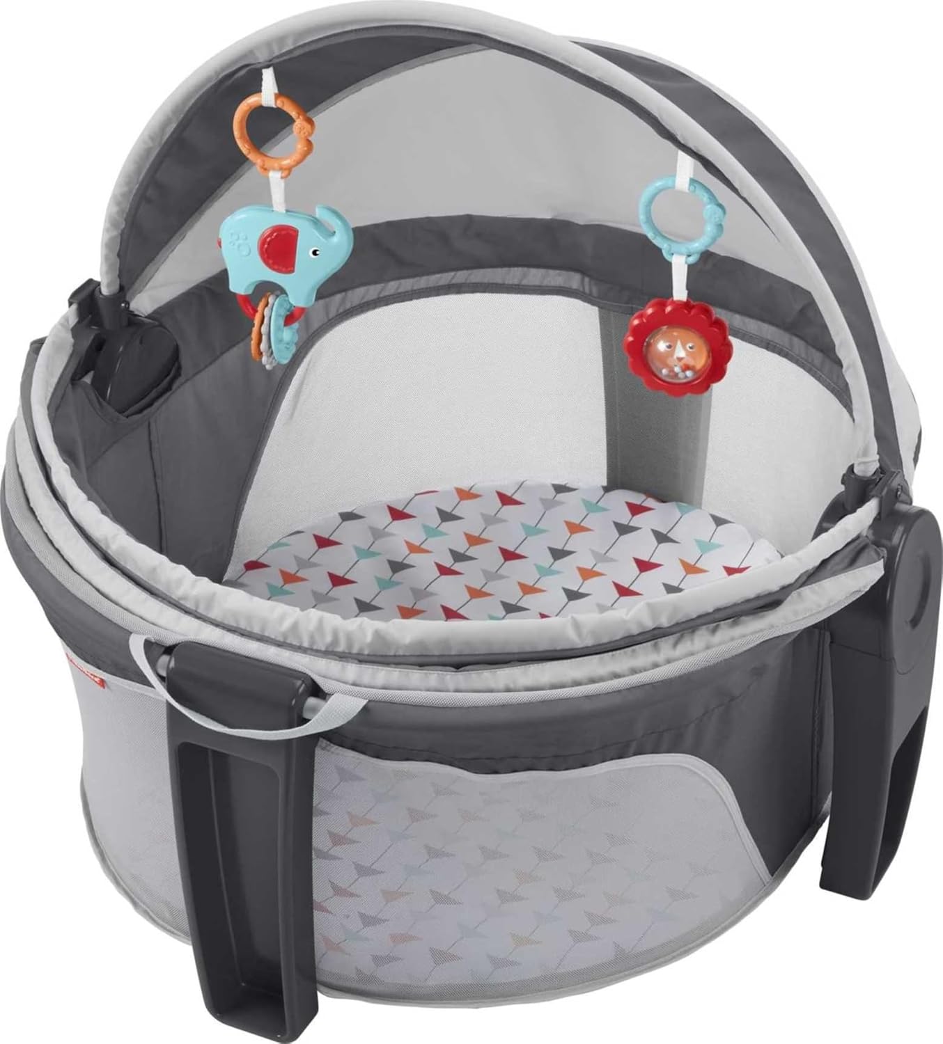 Fisher-Price Portable Bassinet On-The-Go Baby Dome, Travel Play Space with Developmental Newborn Toys &amp; Canopy, Arrows Away