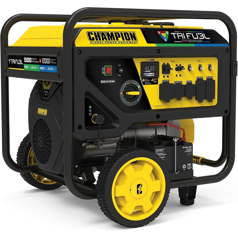Champion Power Equipment 15,000-Watt Electric Start Tri Fuel Home Backup Portable Generator with CO Shield