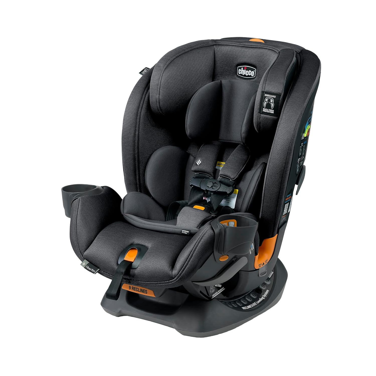 Chicco OneFit ClearTex All-in-One Car Seat, Slim Design, Rear-Facing Seat for Infants 5-40 lbs., Forward-Facing 25-65 lbs., Booster 40-100 lbs., Convertible Car Seat | Obsidian/Black