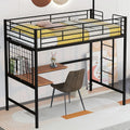 Metal Twin Size Loft Bed with Desk and Metal Grid,Heavy Duty Loft Bed Frame with Safety Guardrail for Kids Boys Girls,Space Saving,Twin,Black