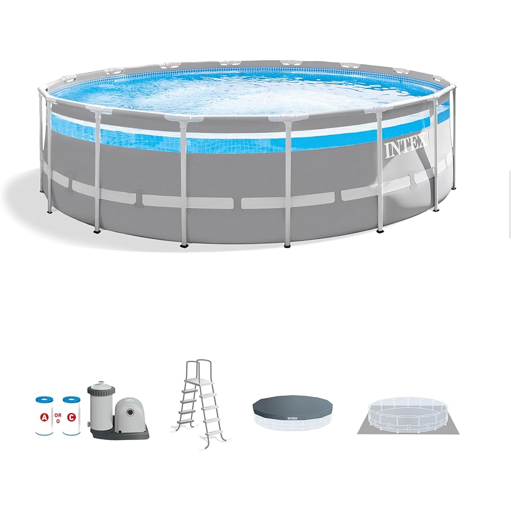 INTEX 26729EH 16ft x 48in Prism Frame Clearview Above Ground Swimming Pool Set, Includes 1500 GPH Cartridge Filter Pump, SuperTough Puncture Resistant, Rust Resistant, 5061 Gallon Capacity