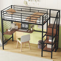 Twin Loft Bed with Desk and Storage Wardrobe, Heavy Duty Loft Bed with Stairs and Metal Grid, Twin Size Loft Bed for Kids, Girls, Boys, No Box Spring Needed, Black Twin