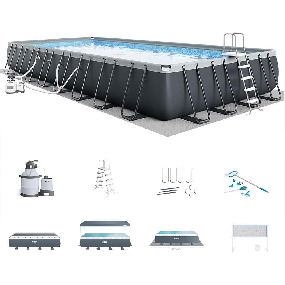 Intex 32' x 16' x 52" Ultra XTR Rectangular Outdoor Swimming Pool Set with Pump Large Above Ground Backyard Pool with Deluxe Maintenance Kit
