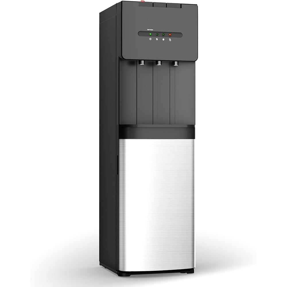 Euhomy Self-Cleaning Bottom Loading Water Dispenser, 3 Temperatures(Cold/Hot/Warm) with Child Lock, Display Light, Suitable for Apartments, Schools, Companies, Black&amp;Silver