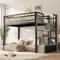 SogesSleep Loft Bed Twin Size with Stairs, Heavy Duty Metal Loft Bed Frame with Storage and Large Under-Bed Space for Teens and Junior, Space Saving Design &amp; No Box Spring Needed, Black
