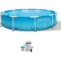INTEX 28207EH Beachside Metal Frame Above Ground Swimming Pool Set10ft x 30in – Includes 330 GPH Cartridge Filter Pump – Puncture-Resistant Material – Rust Resistant – 1185 Gallon Capacity