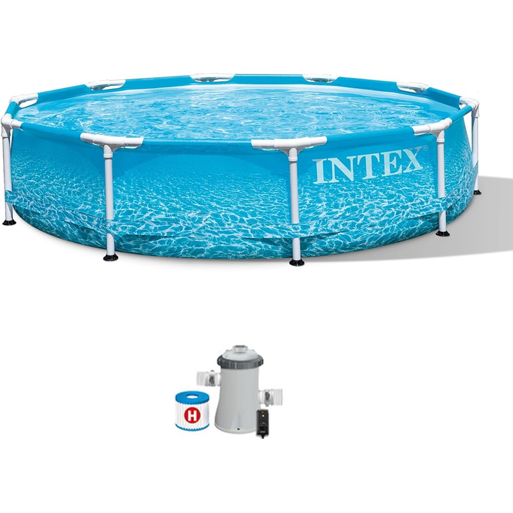 INTEX 28207EH Beachside Metal Frame Above Ground Swimming Pool Set10ft x 30in – Includes 330 GPH Cartridge Filter Pump – Puncture-Resistant Material – Rust Resistant – 1185 Gallon Capacity