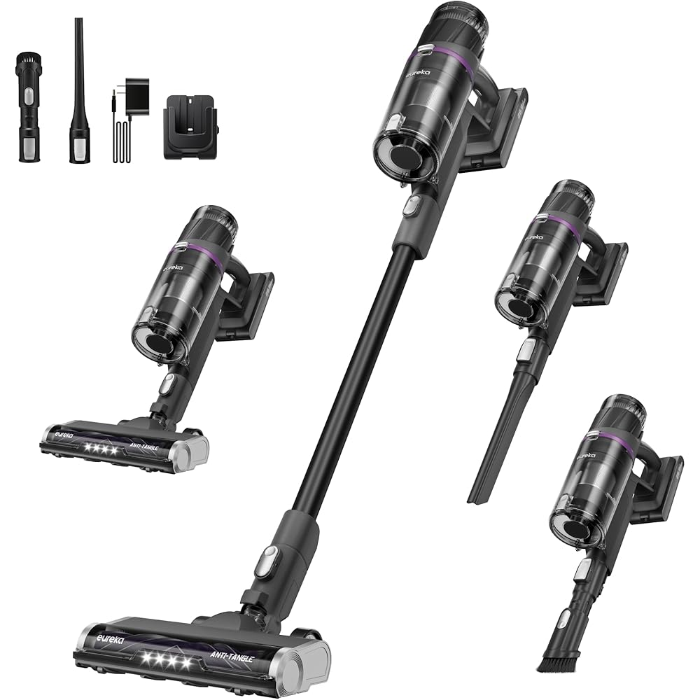 Eureka Cordless Stick Vacuum Cleaner, 350W Suction, 60-Min Runtime, Anti-Tangle Brushroll, Intelligent Sensing Technology, Rechargeable, Ideal for Pet Hair, HardFloors &amp; Carpets, ReactiSense 440