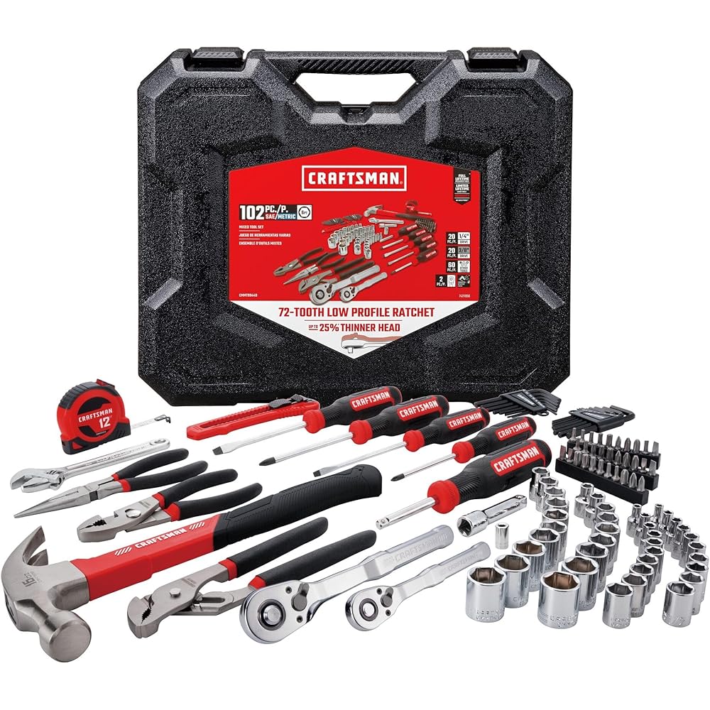 CRAFTSMAN 102-Piece Tool Kit for Home and Car, Durable Hand Tool Set with SAE/Metric Sockets (CMMT99449)