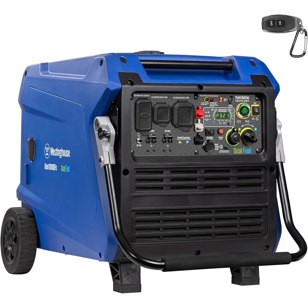Westinghouse 11000 Peak Watt Dual Fuel Portable Inverter Generator, Remote Electric Start, Transfer Switch Ready, Gas and Propane Powered, Low THD Safe for Electronics, Parallel Capable, CO Sensor