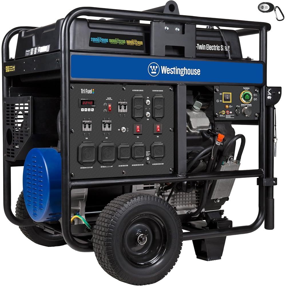 Westinghouse 28000 Peak Watt Tri-Fuel Home Backup Portable Generator, Remote Electric Start, Transfer Switch Ready, Gas, Propane, and Natural Gas Powered