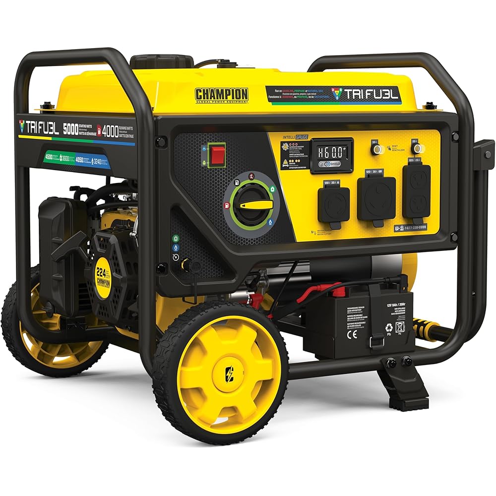 Champion Power Equipment 5000-Watt Electric Start Tri Fuel RV Ready Portable Generator with CO Shield