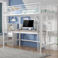 VECELO Loft Bed Twin Size, Metal Bedframe with Removable Ladder and Safety Guardrail, No Box Spring Needed, Space Saving, Noise Free, Off White