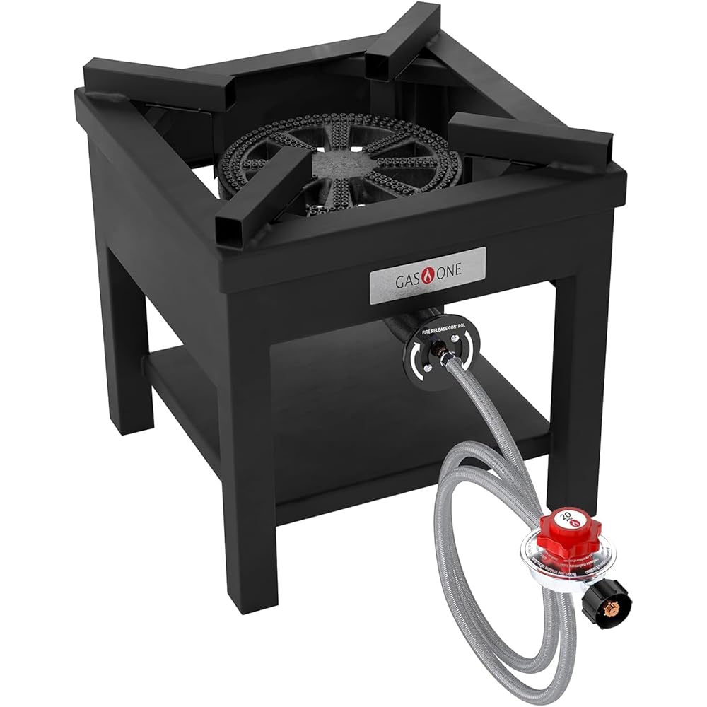 GasOne 275,000 BTU Propane Burner Cooker With Regulator with Steel Braided Hose For Outdoor Cooking, Turkey Fry